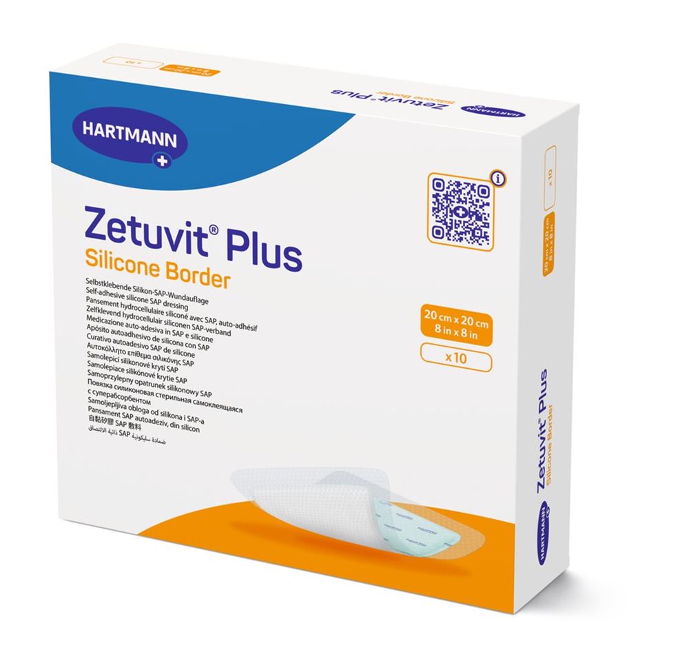 ZETUVIT Plus Silicone Border Pansement 20x20cm | 10 pièces