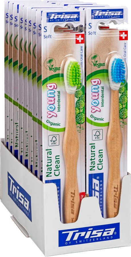 TRISA Brosse à Dents Bois Young Display 18 pièces | Naturel