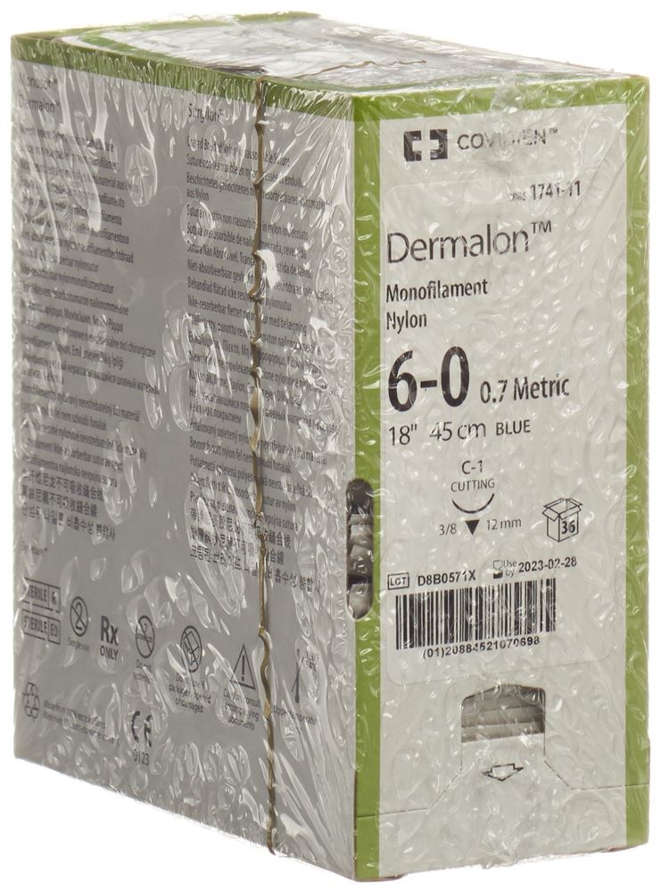 DERMALON C-1 6-0 45cm Bleu Fil 36 pièces | Chirurgie