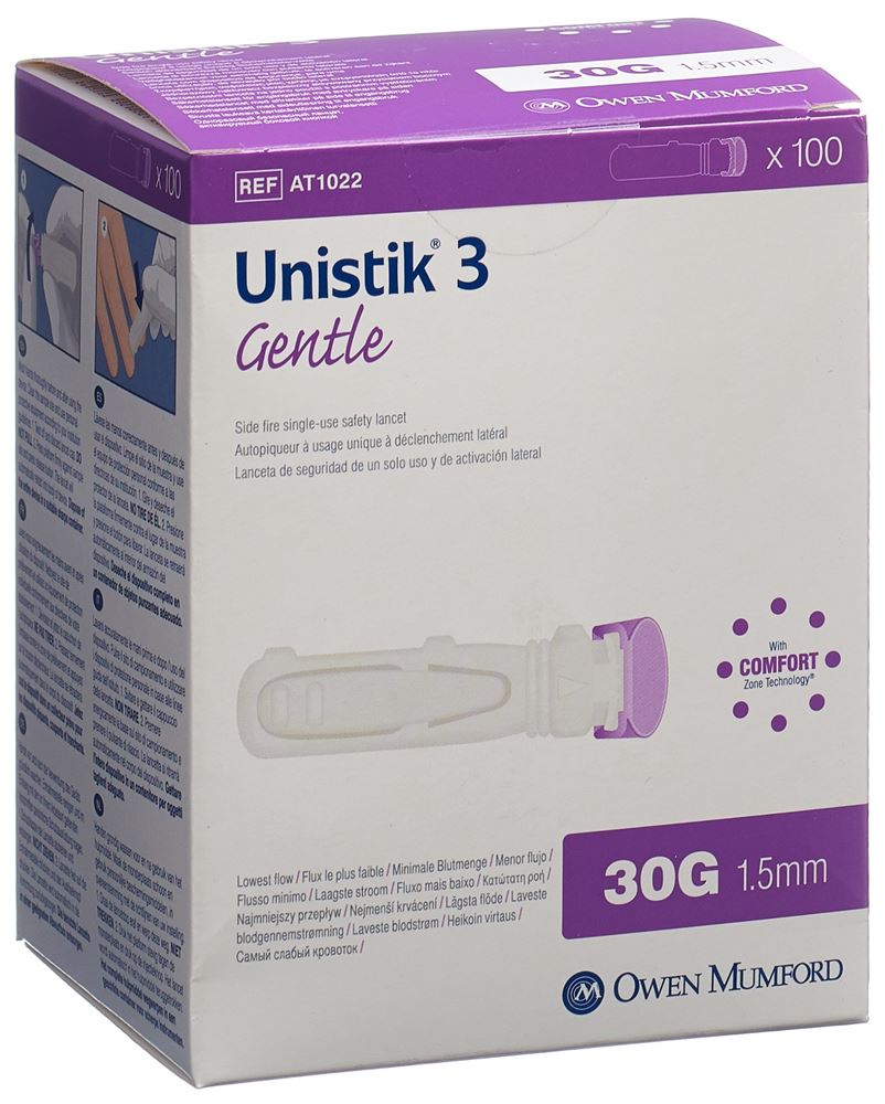 UNISTIK 3 Lanzettes Gentle 30G | 100 pièces