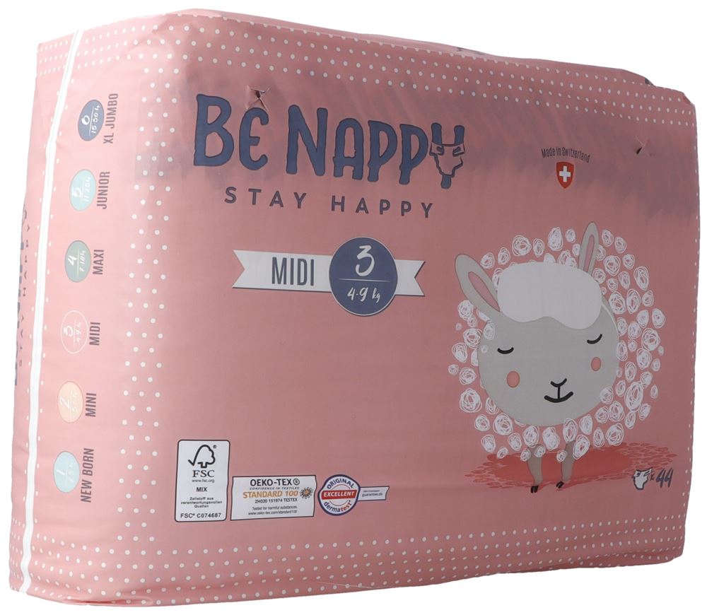BE NAPPY Couches Gr3 4-9kg Midi 44 pièces | Absorption