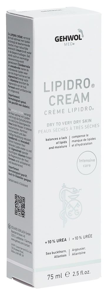 GEHWOL MED Lipidro Crème 10% Urée 75ml | Hydratation Intense