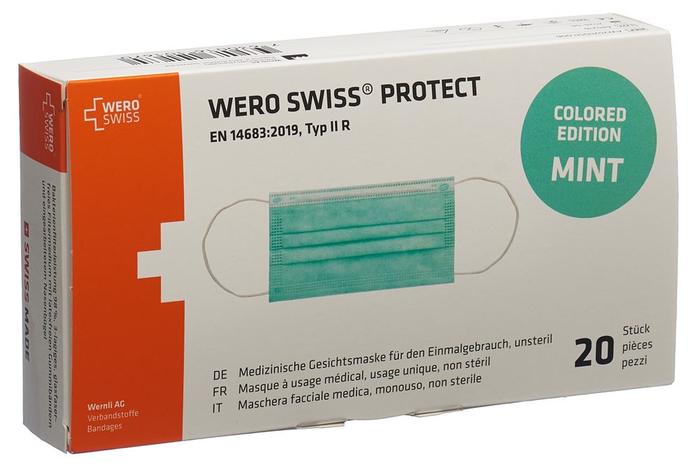 WERO SWISS Masque Type IIR Menthol 20 pièces | Protection