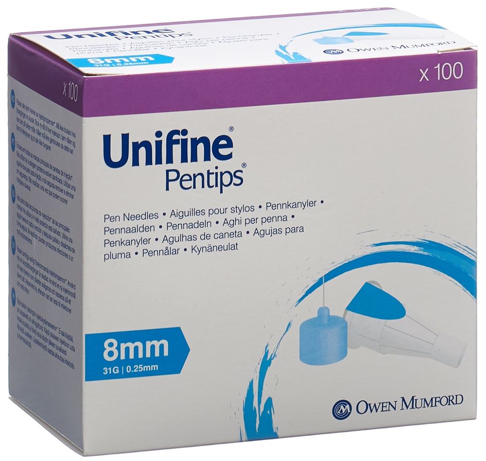 UNIFINE Pentips Aiguilles 31G 0.25x8mm | 100 pièces