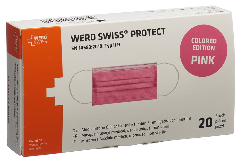 WERO SWISS Masque Type IIR Rose 20 pièces | Protection