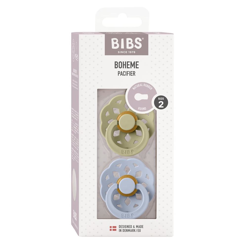 BIBS Boheme 6-12M Tétine Kaki/Bleu 2 pièces | Débit Moyen