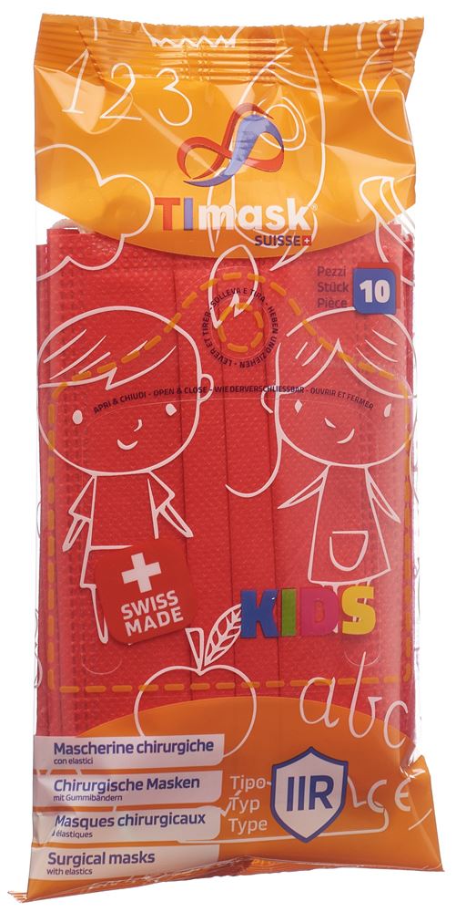 TIMASK Masque KIDS Rouge 10 pièces | Jet Médical