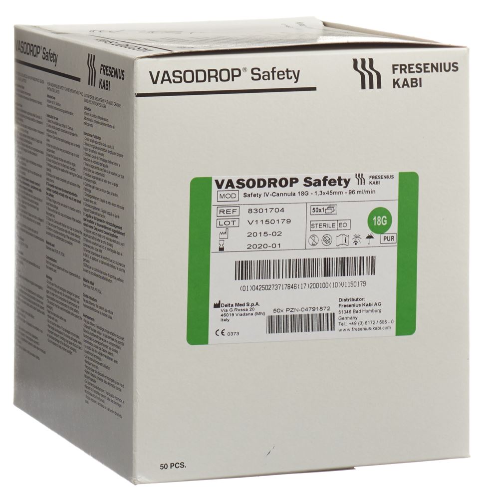 VASODROP Safety 18G Aiguille | 50 pièces