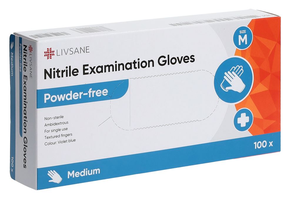 LIVSANE Gants Nitrile M Non Poudrés 100 pièces | Examen
