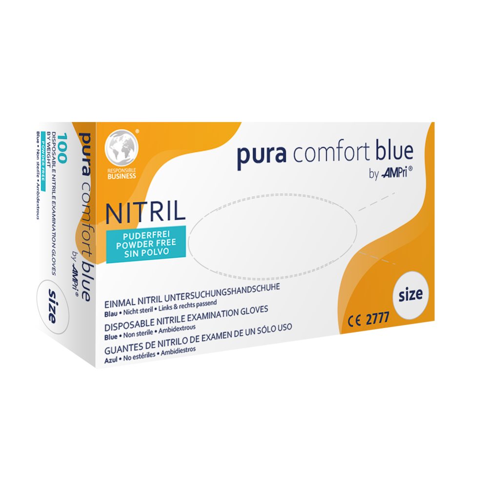 AMPRI Gants Nitrile Pura Com M Bleu | 100 pièces