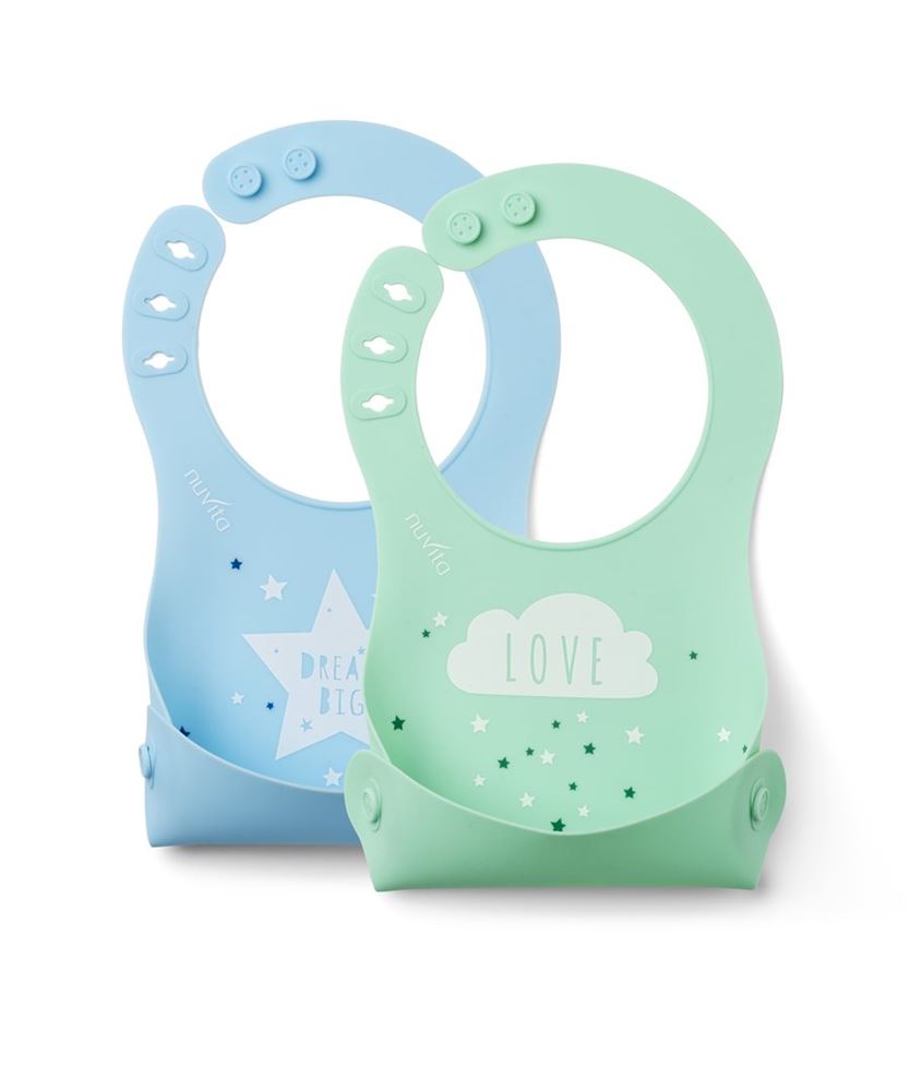 NUVITA Bavoir silicone bleu/vert 2 pièces | Protection