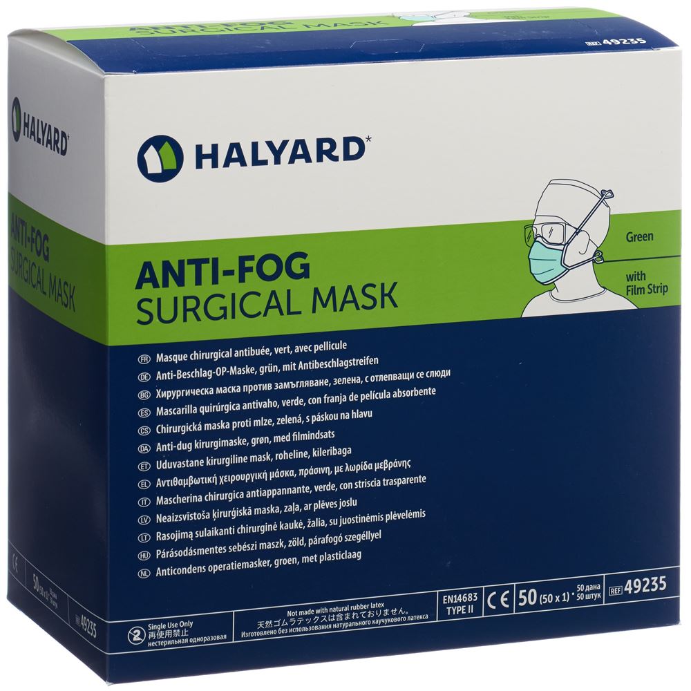 HALYARD Masque chirurgical | Anti Fog vert