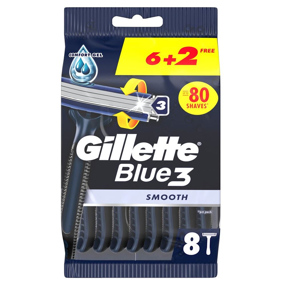 GILLETTE Blue 3 Smooth Rasoirs Jetables 8 pièces | Lisse
