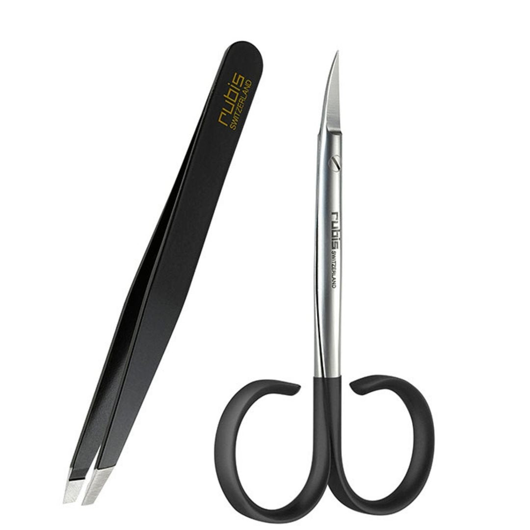 RUBIS Set Ciseaux Pinzette Inox Satin Noir | Ensemble