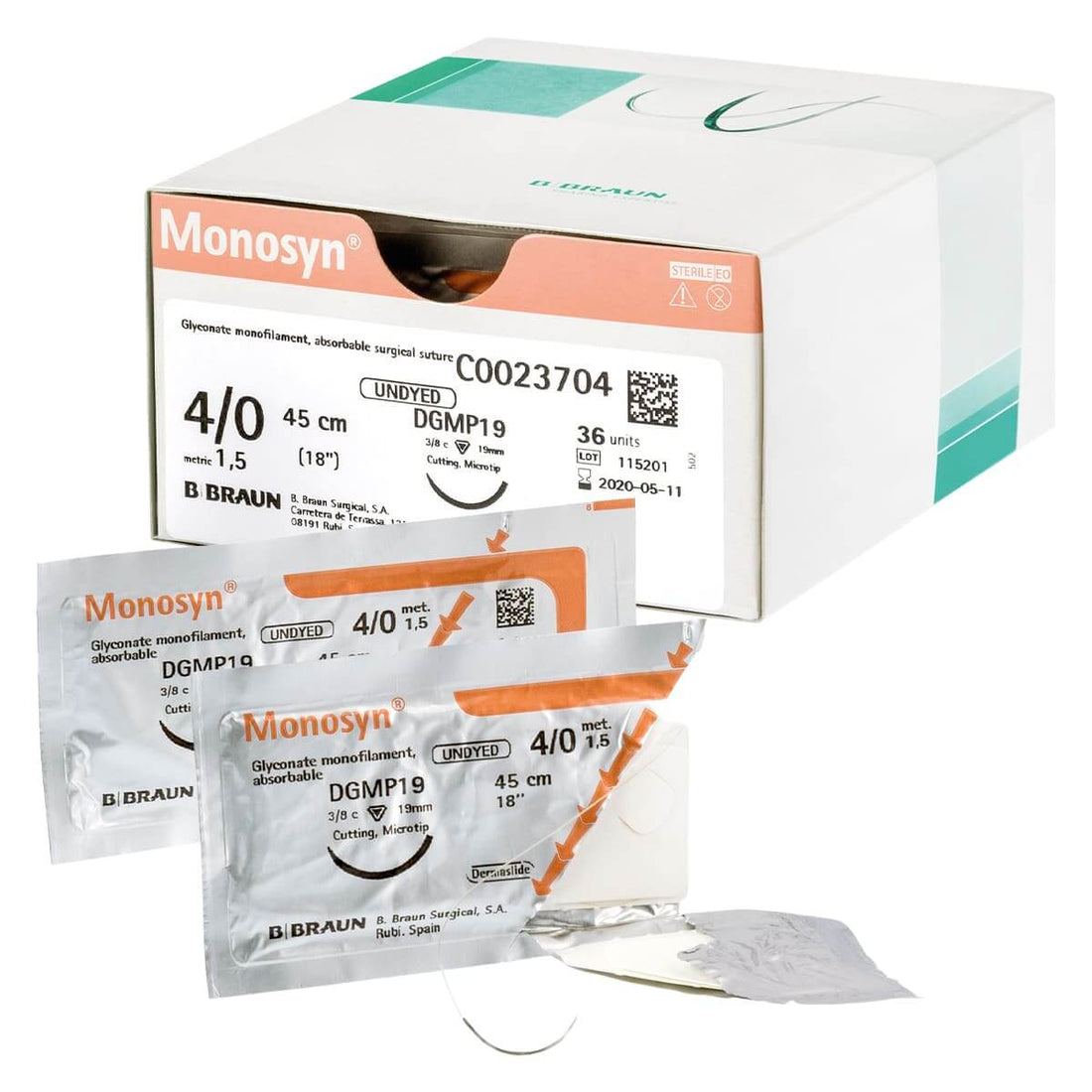 Matériel de suture Monosyn B. Braun 3-0 Résorbable Haute Précision 4-Point Fil