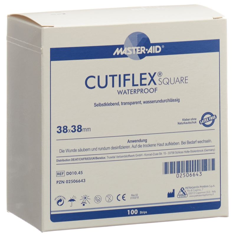 CUTIFLEX Pansement Carré Transparent 38x38mm - Lot de 100