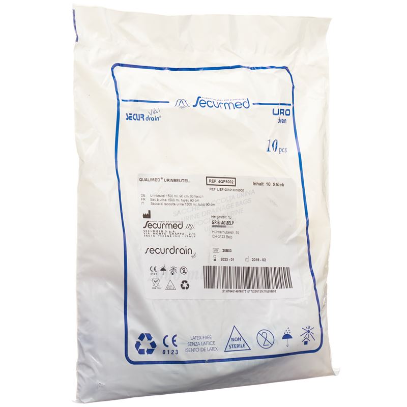 QUALIMED Urinbeutel 1.5l 90cm | Sans robinet 250 pièces