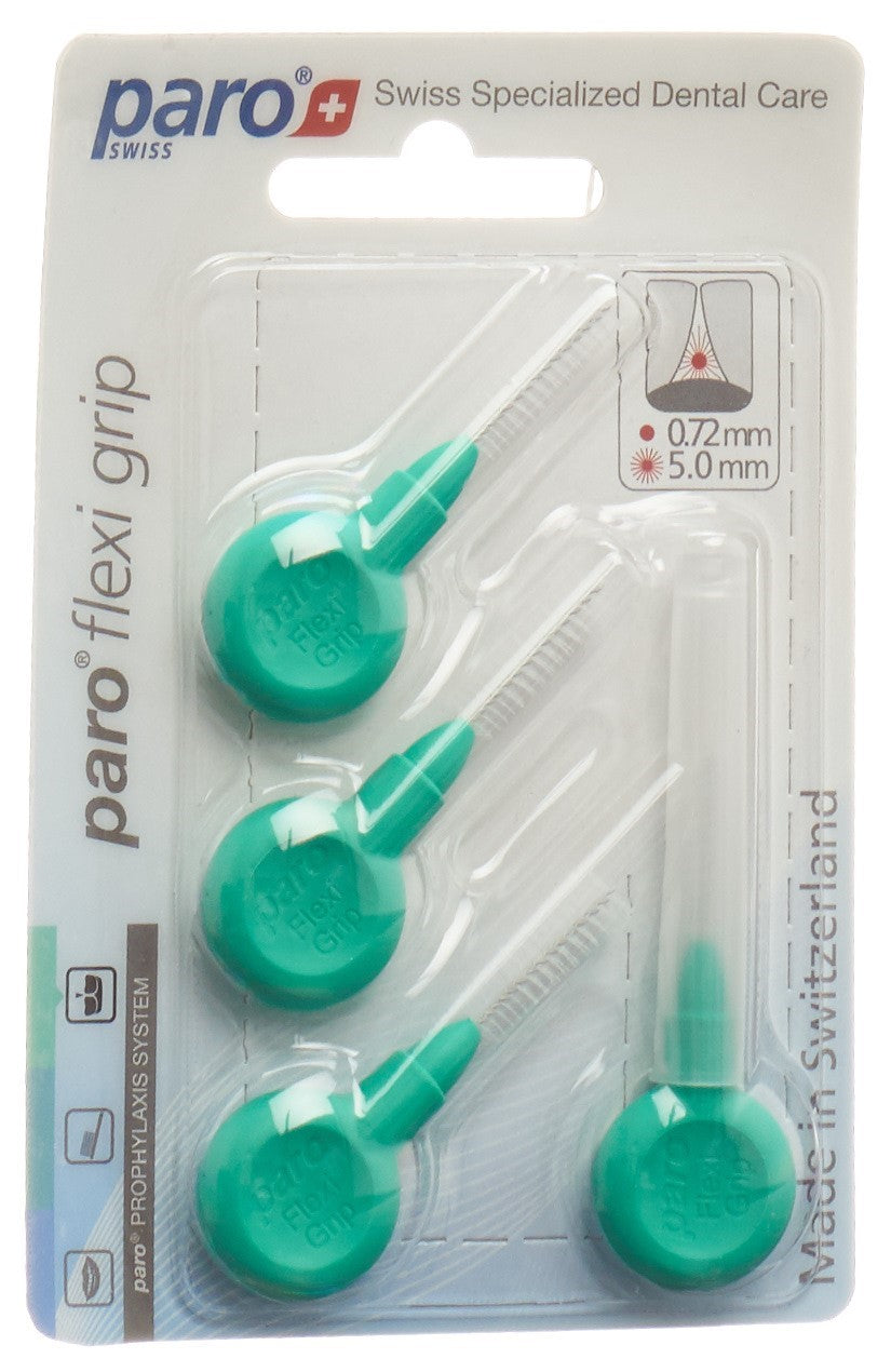 PARO Flexi Grip Brossettes Interdentaires Medium Vert Cylindrique 4 Pièces