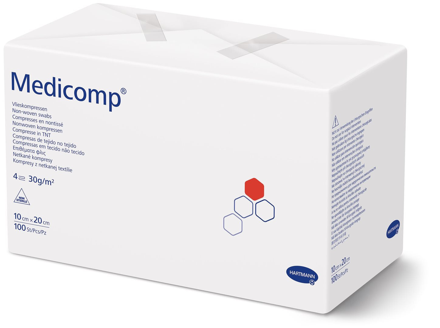 MEDICOMP Compresses Coton 4 plis S30 10x20cm Non Stériles 100 Pièces