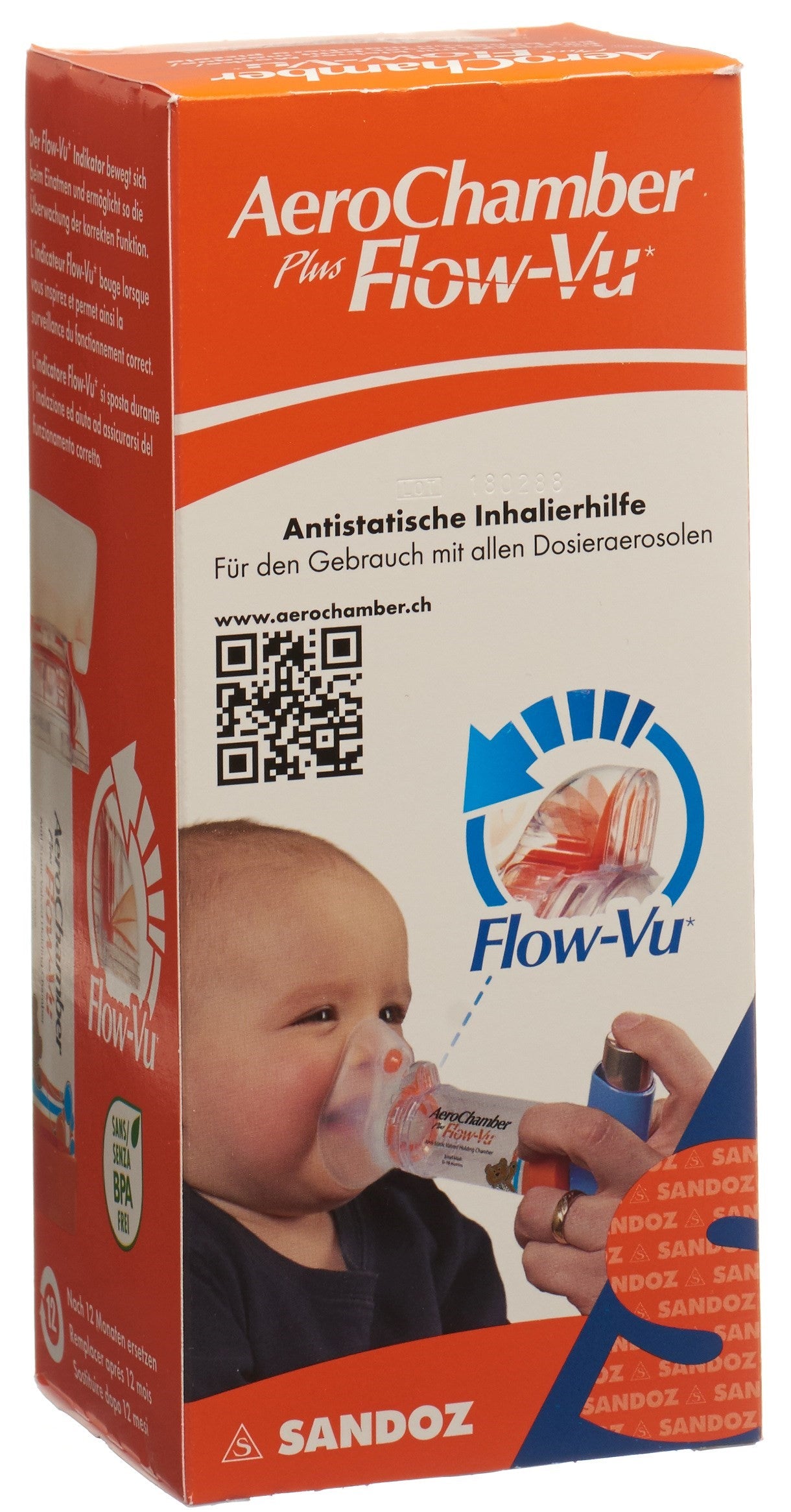 AEROCHAMBER PLUS Flow-Vu av masque (0-18m) orange