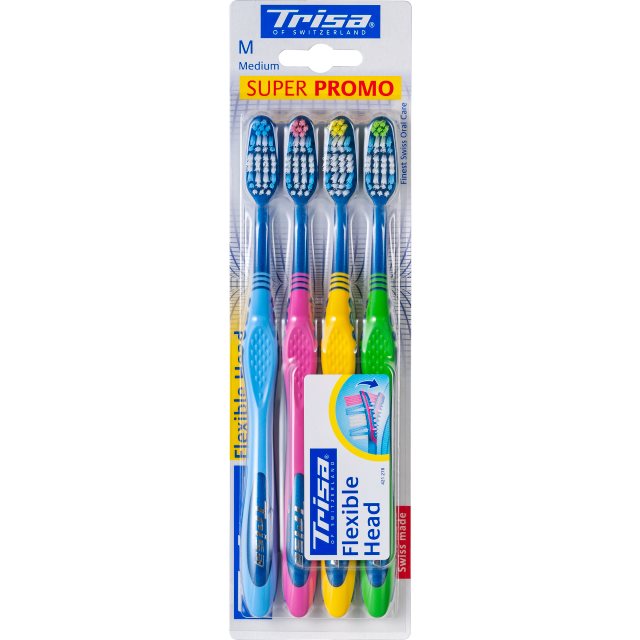 TRISA Brosse à Dents Quattro Medium Soin Complet | 4 Têtes