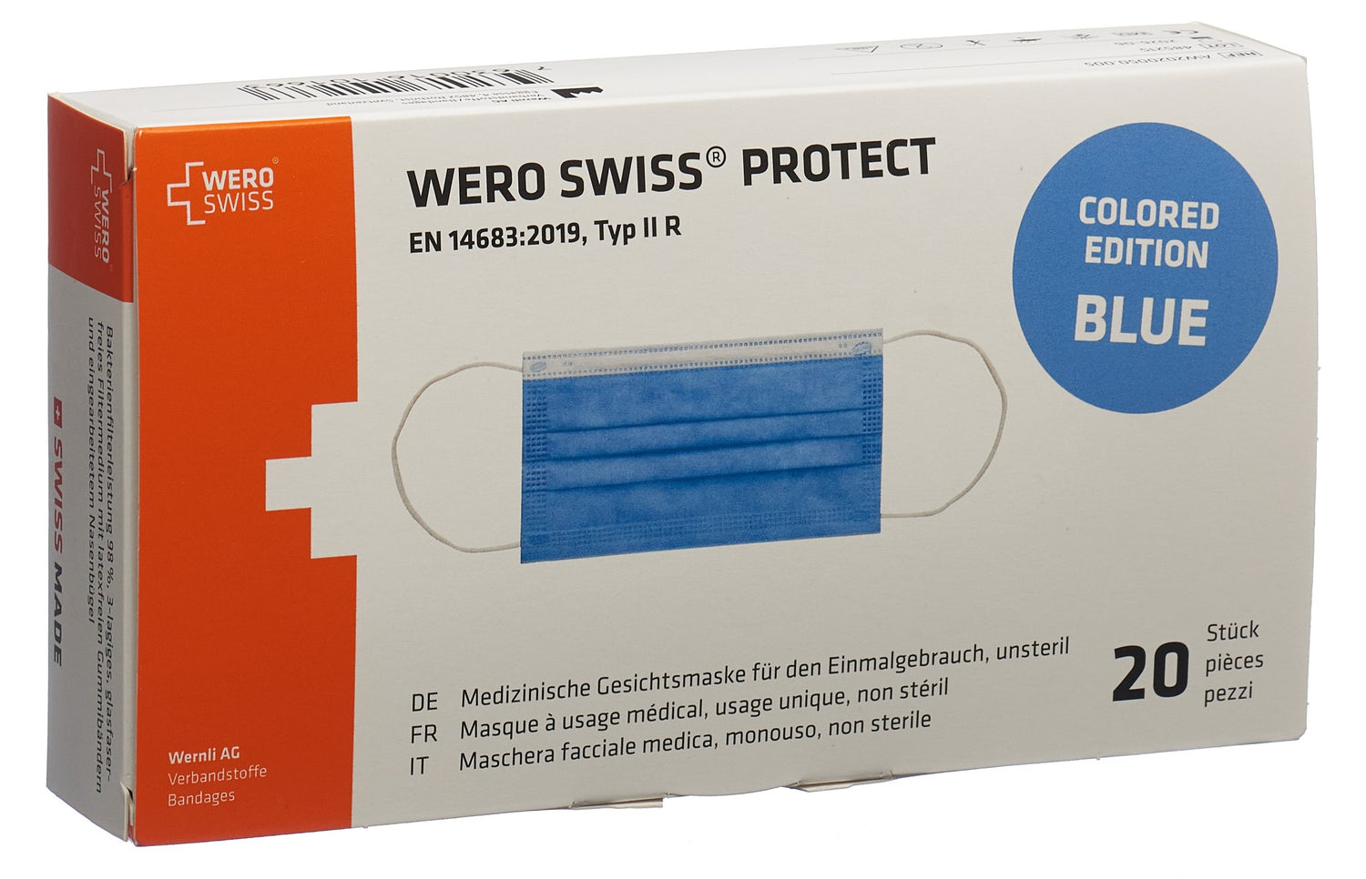 WERO SWISS protect masque type IIR bleu 20 pce