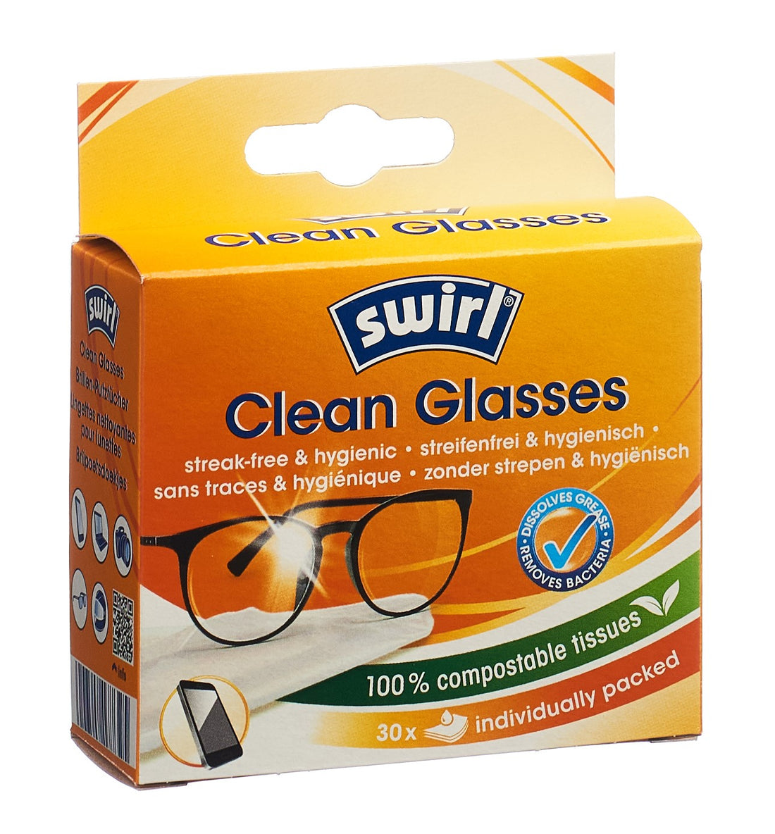 SWIRL Lingettes Nettoyantes Lunettes Anti-Buée 30 Pièces