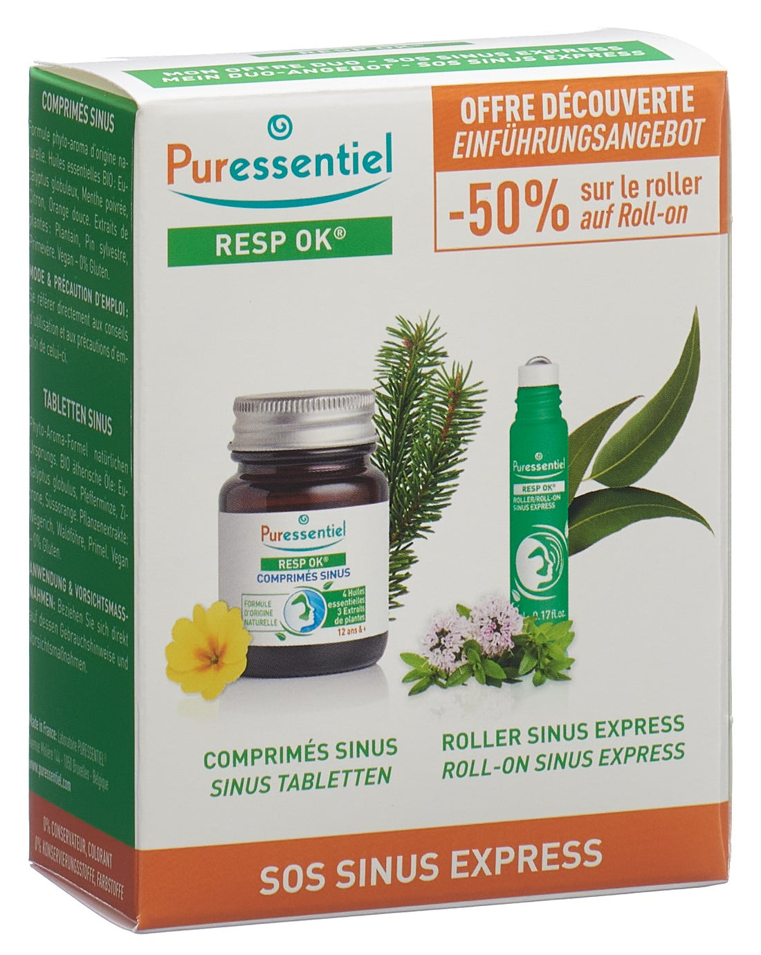 Puressentiel Coffret Sinus : Décongestionnez &amp; Respirez | Comprimés + Roller