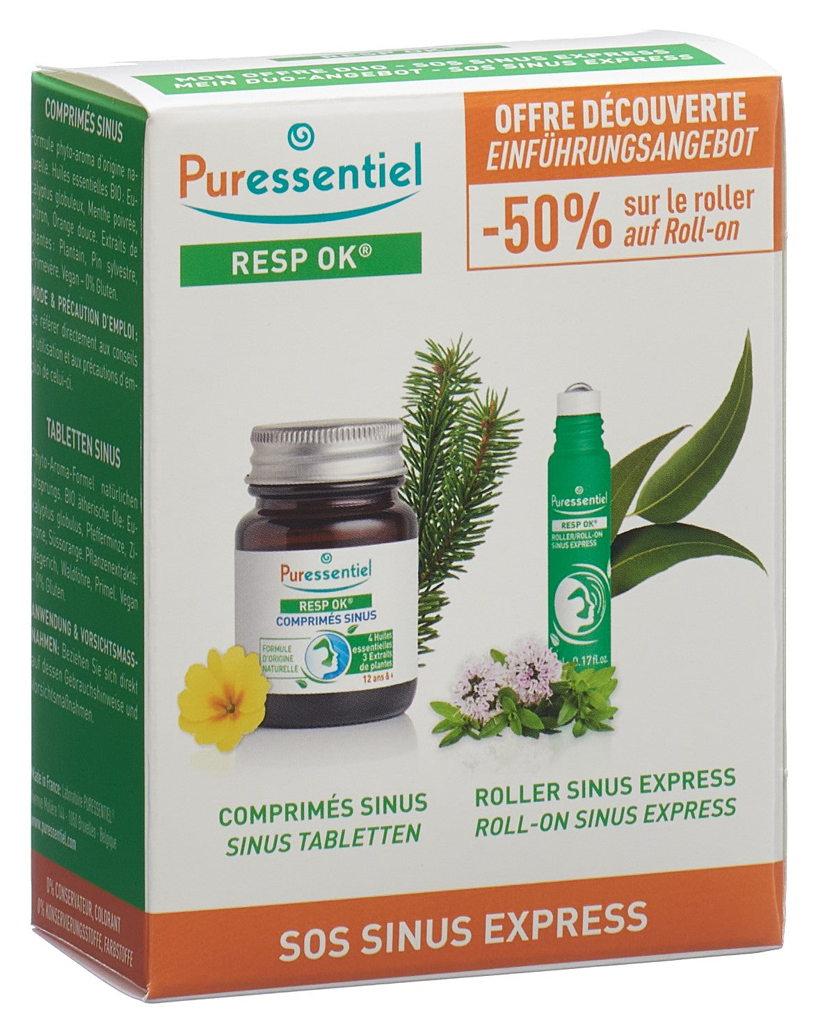 Puressentiel Coffret Sinus : Décongestionnez &amp; Respirez | Comprimés + Roller