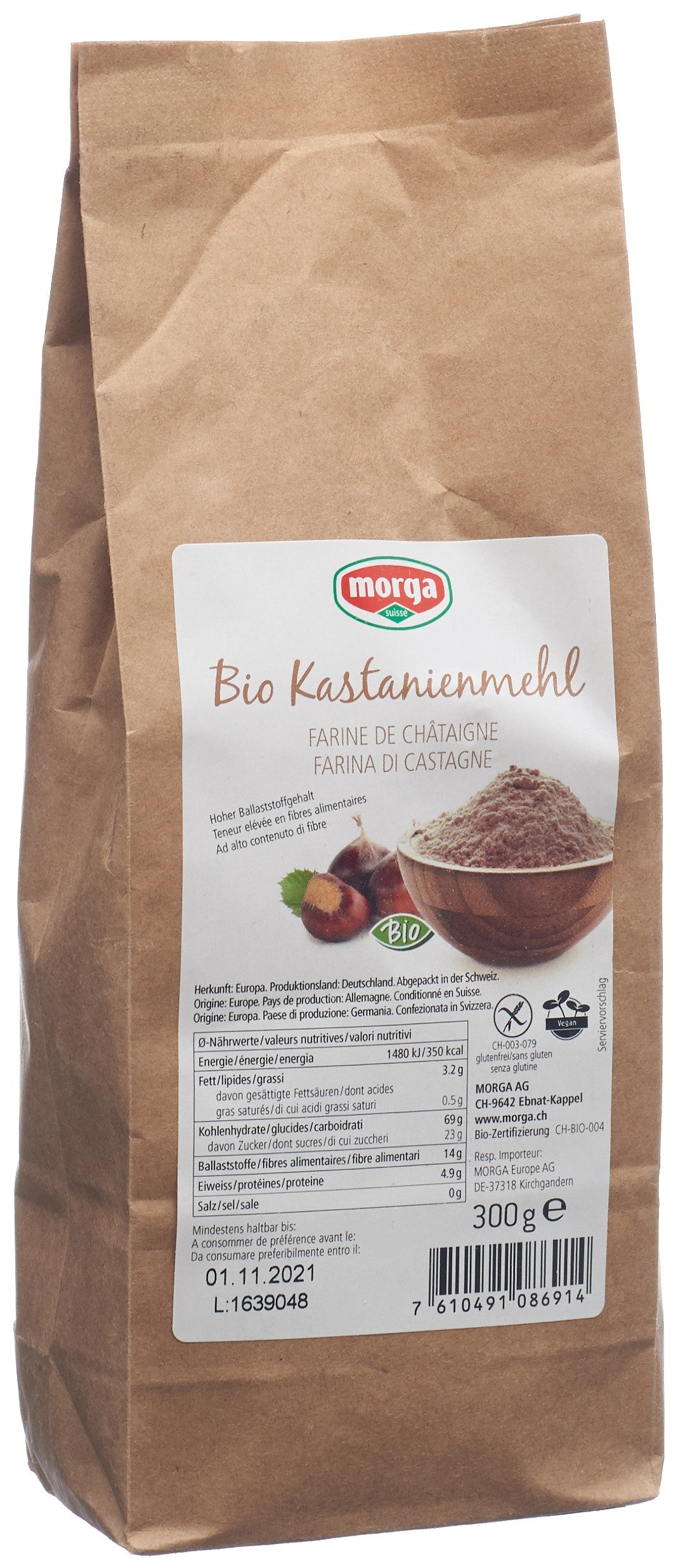 MORGA Farine de Châtaigne Bio Sans Gluten 300 g | Alimentation Saine