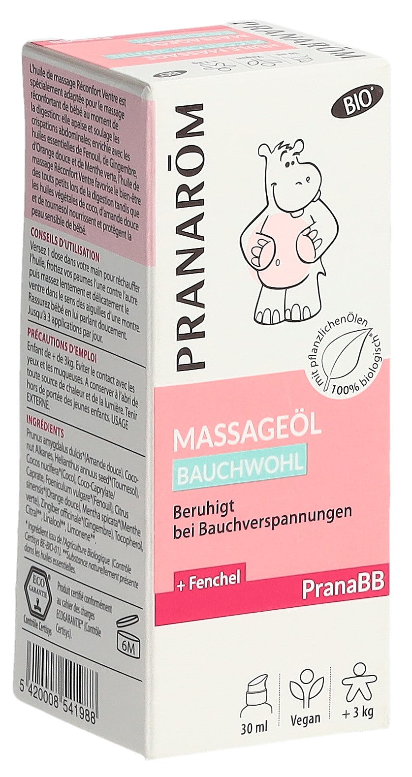 PRANAROM PranaBB Huile Massage Ventre Bio 30 ml | Douceur Apaisante
