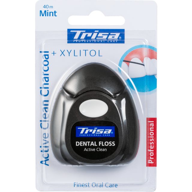 TRISA Fil Dentaire Active Clean Charcoal 40m Xylitol | Soin Buccal Premium