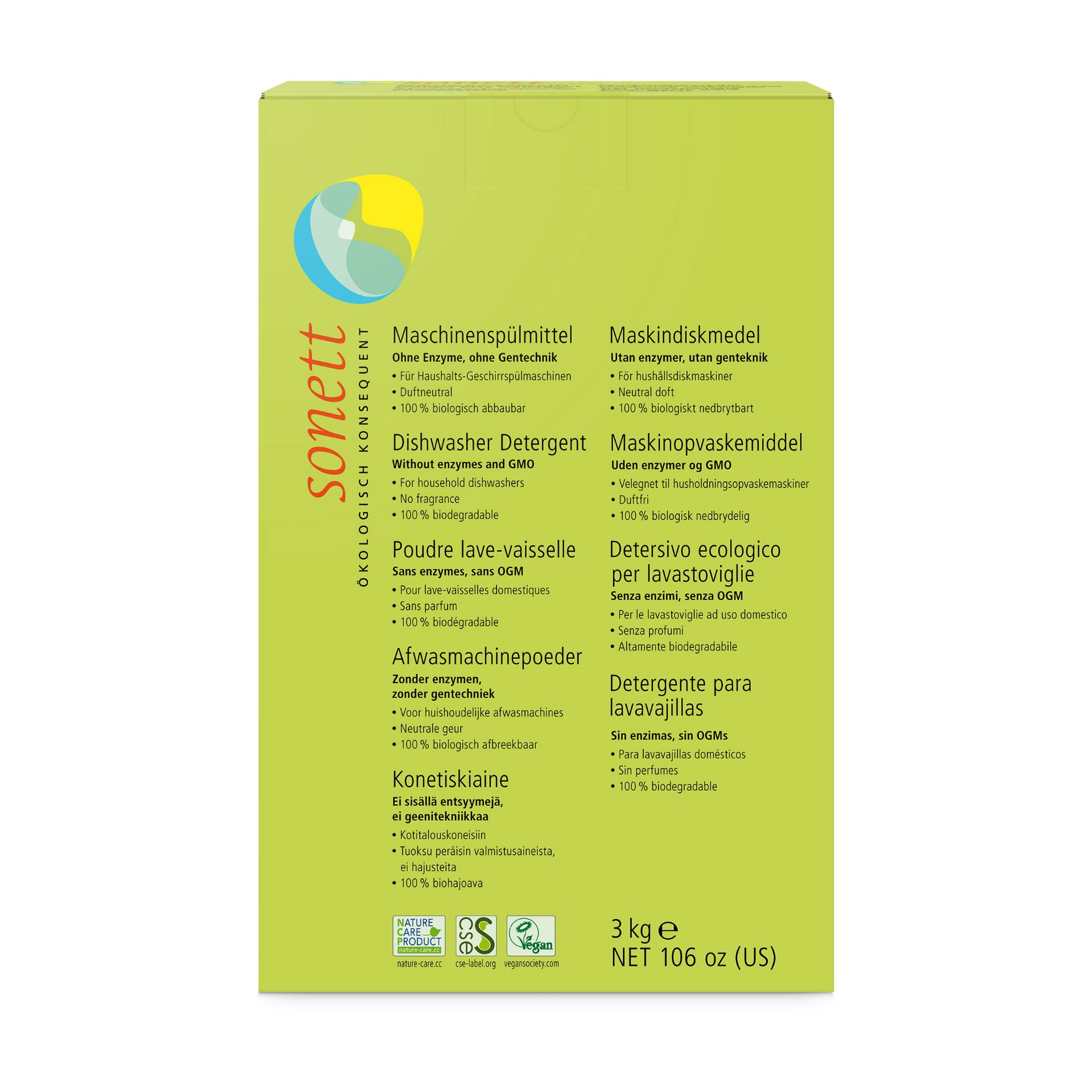 SONETT Poudre Lave-Vaisselle Écologique 3 kg | Nettoyage Efficace