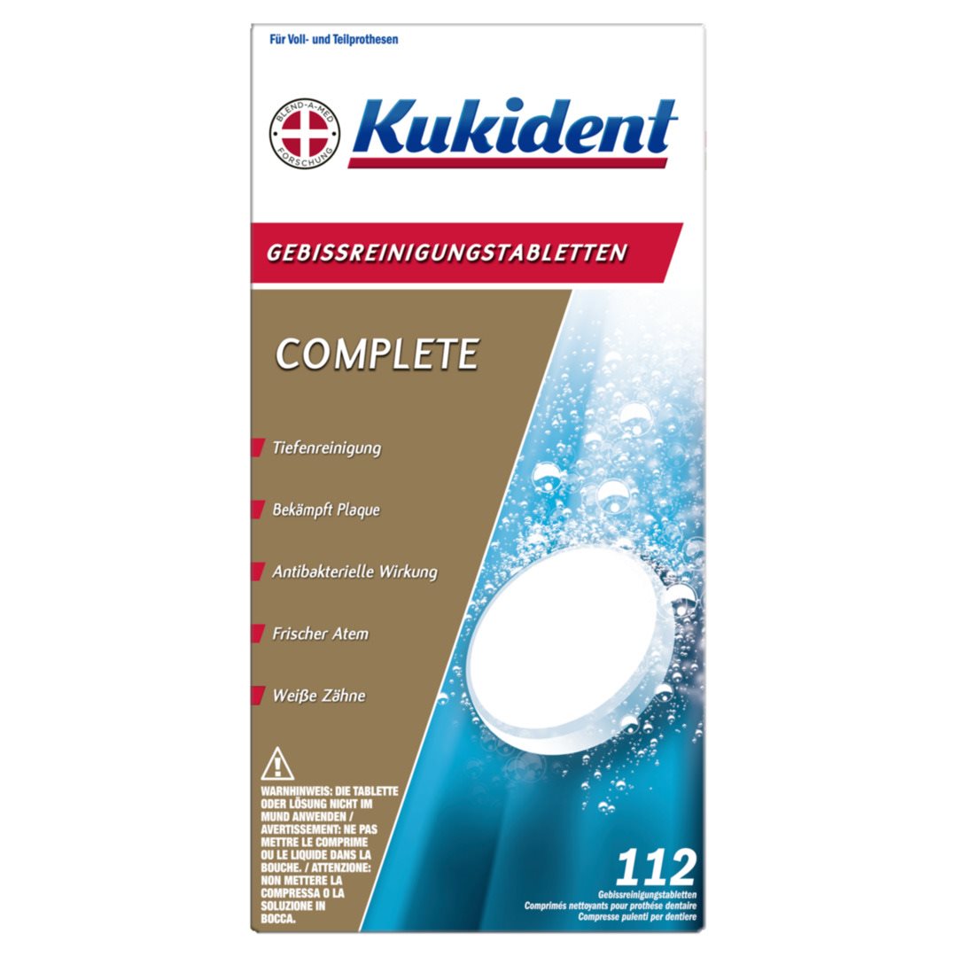 Kukident Complete Comprimés Nettoyants Prothèses Dentaires 112 pièces | Nettoyage Profond