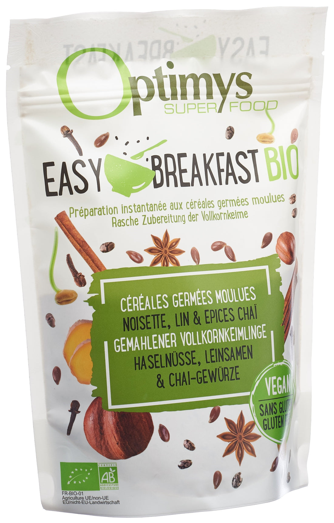 OPTIMYS Easy Breakfast Bio Noisette Lin Chai 350g | Petit-Déjeuner Énergétique
