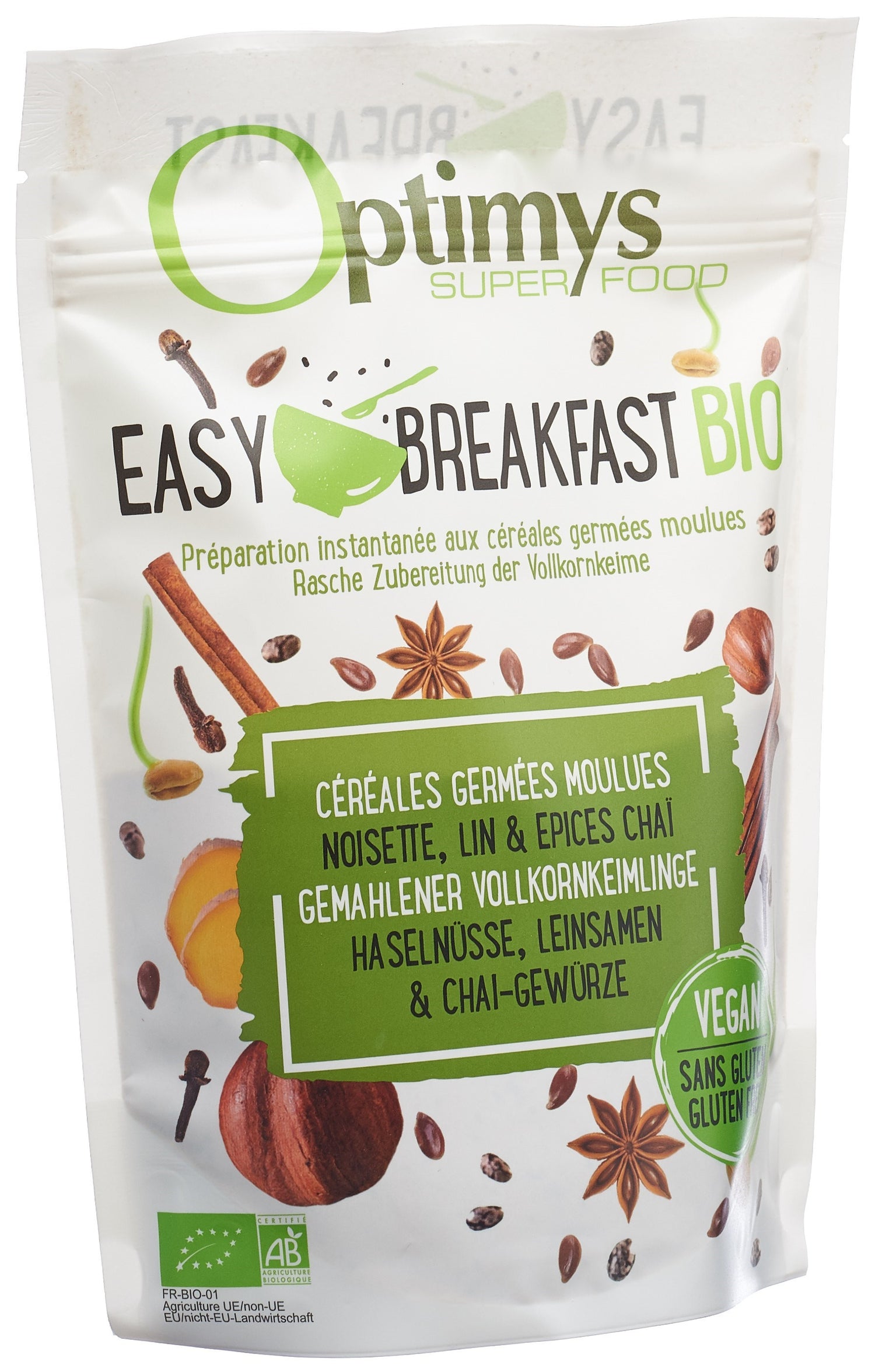 OPTIMYS Easy Breakfast Bio Noisette Lin Chai 350g | Petit-Déjeuner Énergétique