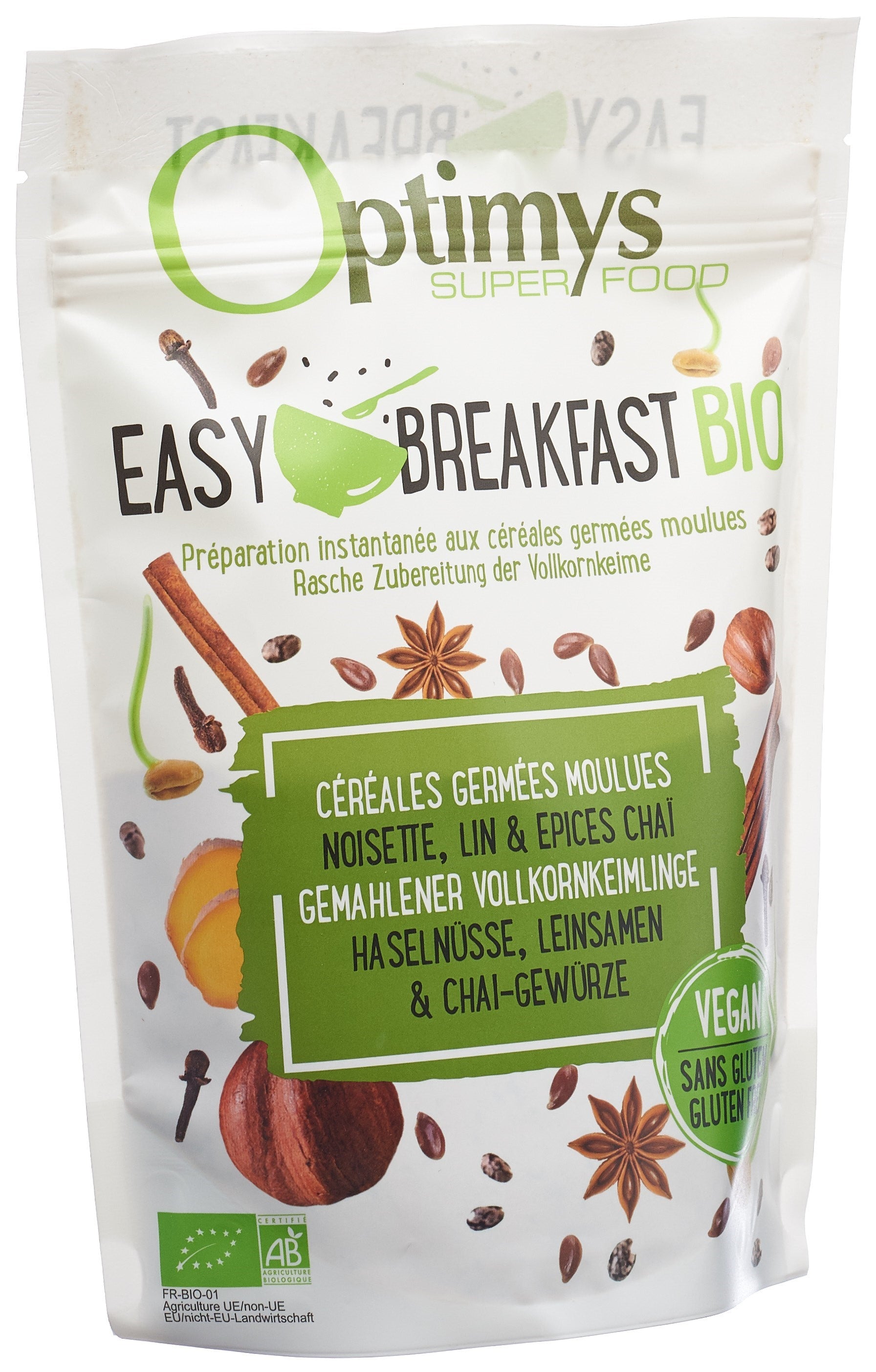 OPTIMYS Easy Breakfast Bio Noisette Lin Chai 350g | Petit-Déjeuner Énergétique
