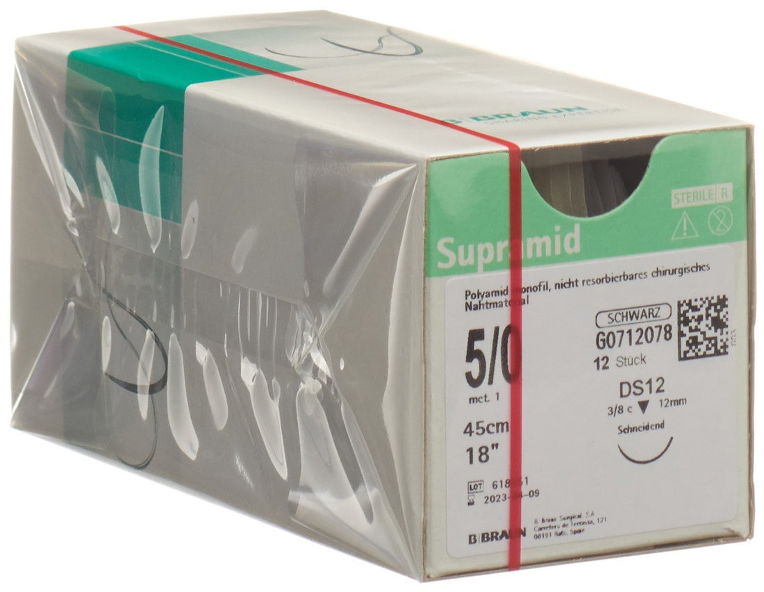 SUPRAMID Fil Chirurgical 45cm DS 12 5-0 Noir | Lot de 12