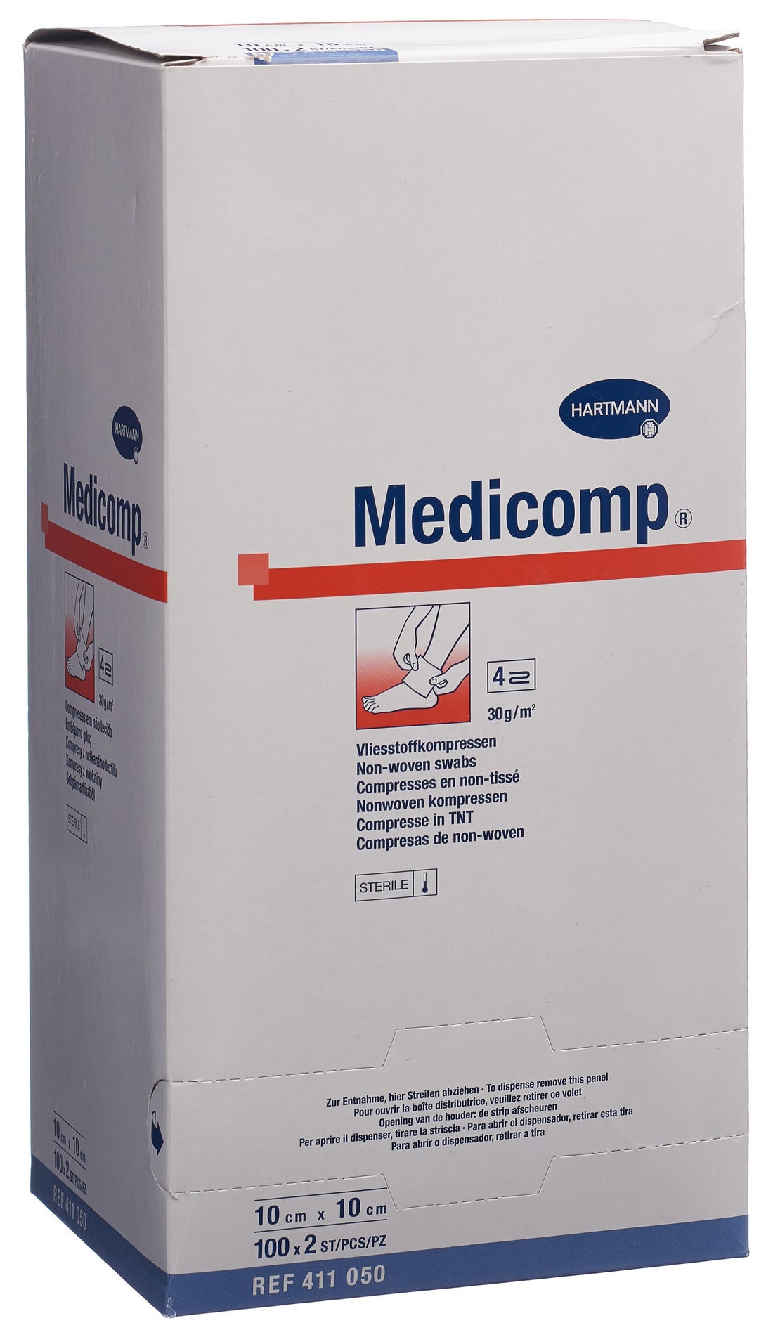 MEDICOMP Compresses Stériles 4 plis 10x10cm | Lot de 100 pièces