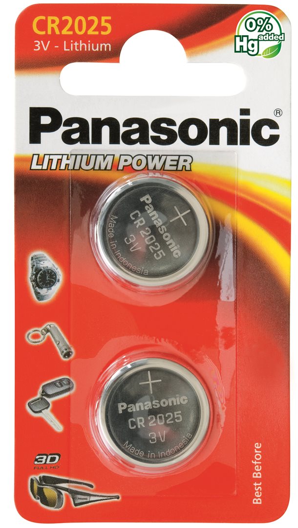 Panasonic CR2025 Piles Bouton Lithium 3V 2 Pièces Longue Durée