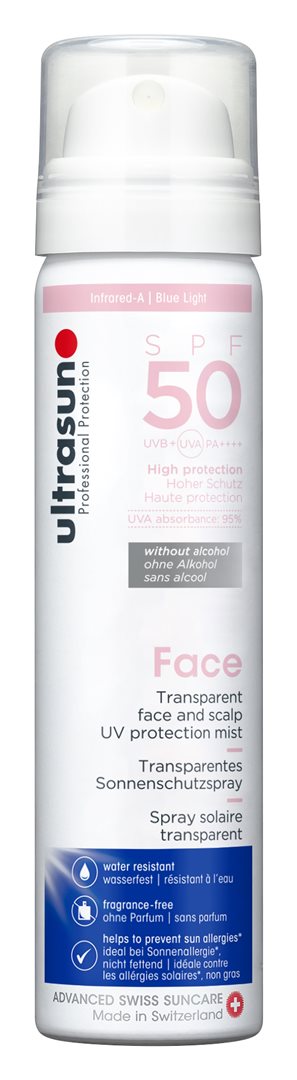 ULTRASUN Brume Protection Solaire Visage &amp; Cuir Chevelu SPF50 75 ml