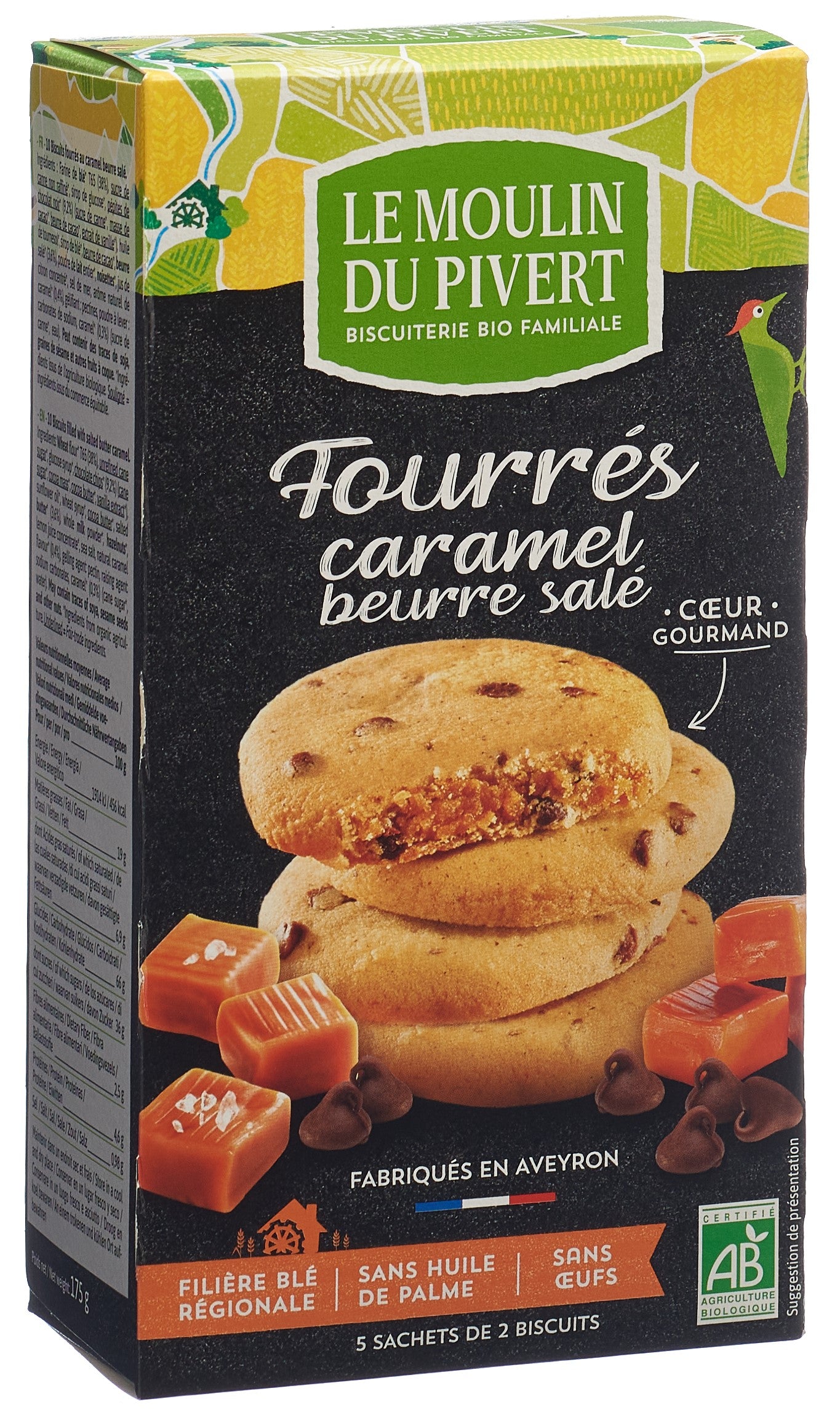 LE MOULIN DU PIVERT Cookies Fourrés Caramel Bio 175 g
