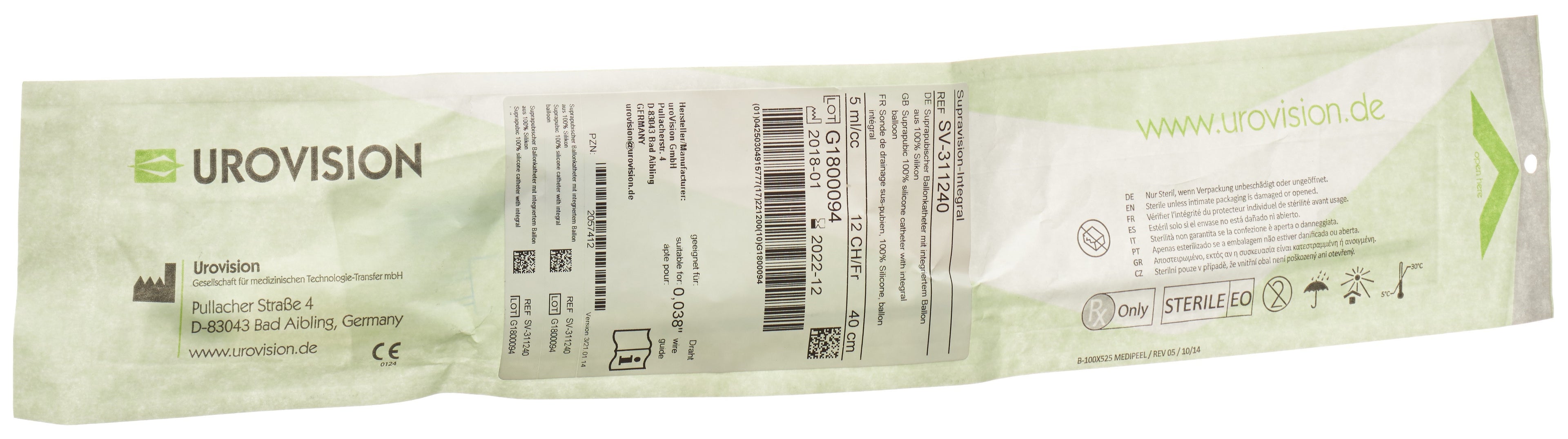 UROVISION Cathéter Ballon TransU CH12 40cm 5ml Silicone Confort | Dispositif Médical