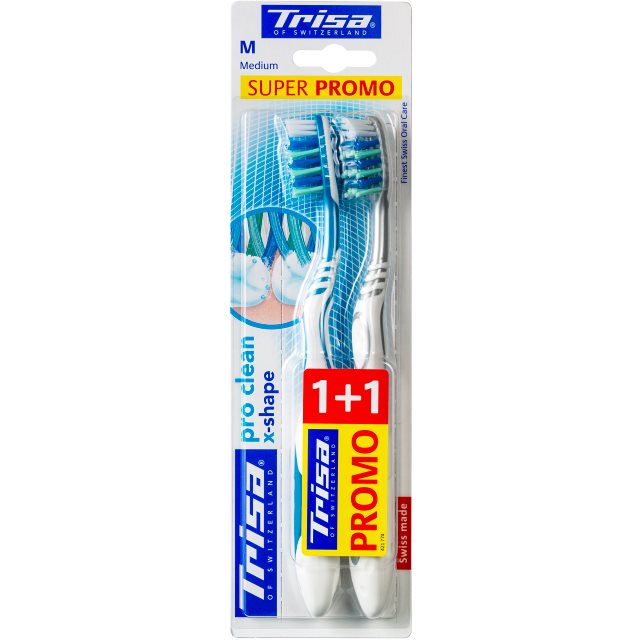 TRISA Brosse à Dents Pro Clean X-Shape Duo 2 Pcs | Soin Buccal