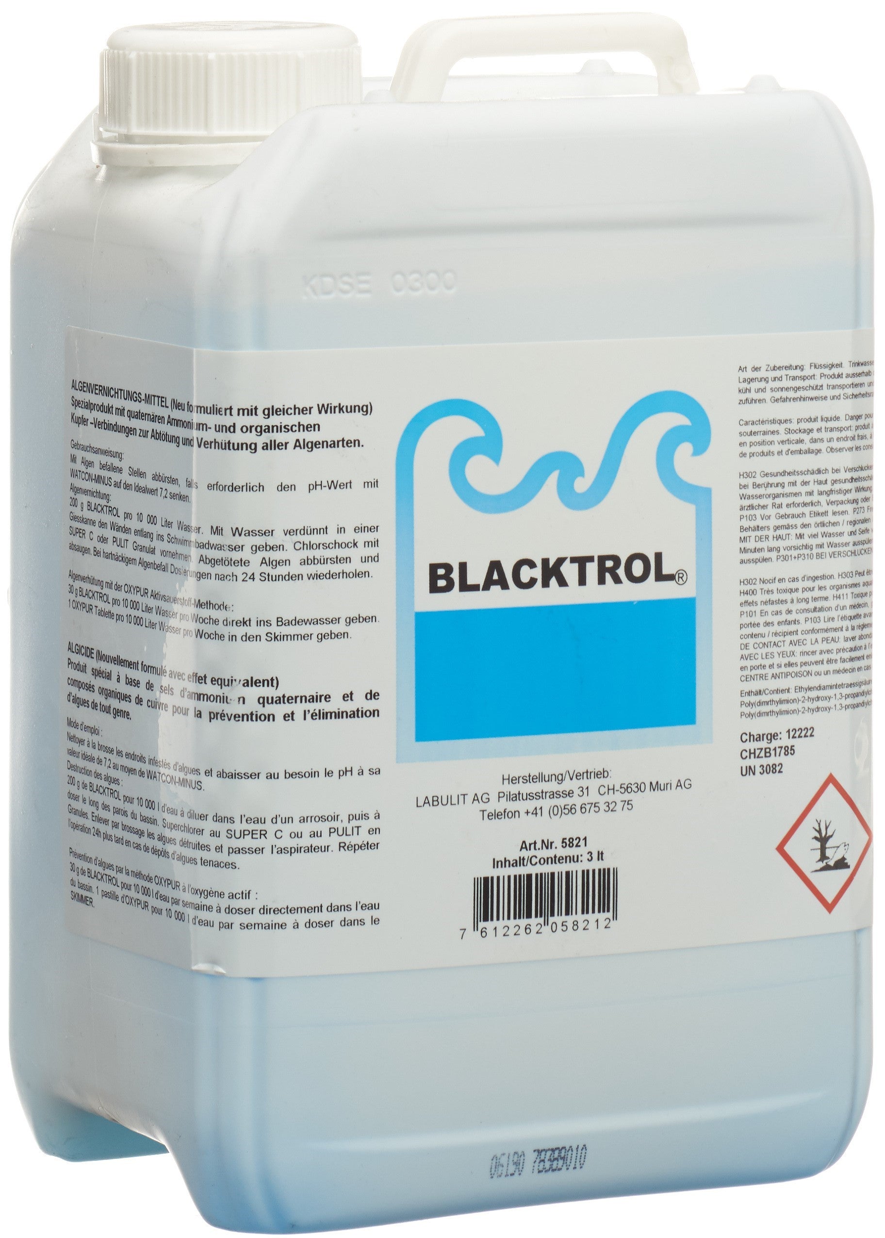 BLACKTROL Algicide Traitement Piscine 3 Litres | Efficacité Anti-Algues