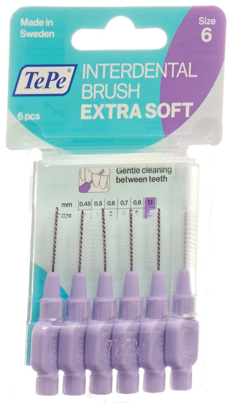 TEPE Brossettes Interdentaires X-Soft 1.1mm Violet Lot de 6 | Soin Buccal