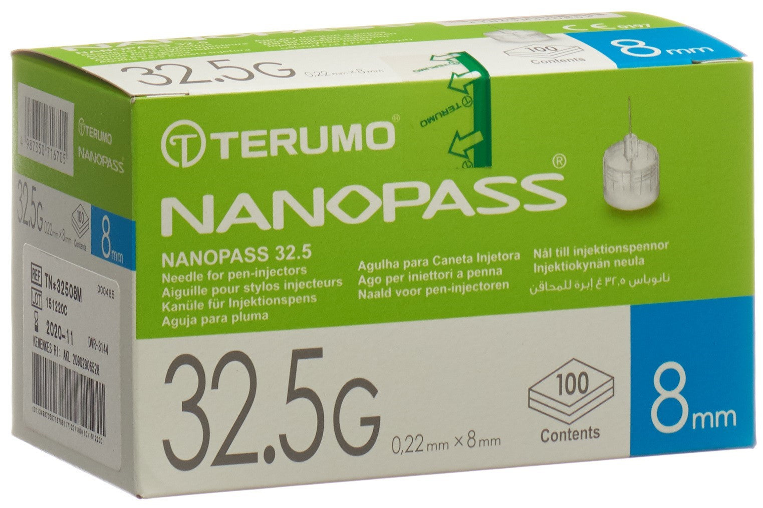 TERUMO NANOPAS Aiguille Stylo 32.5G 0.22x8mm Confort | 100 Pcs