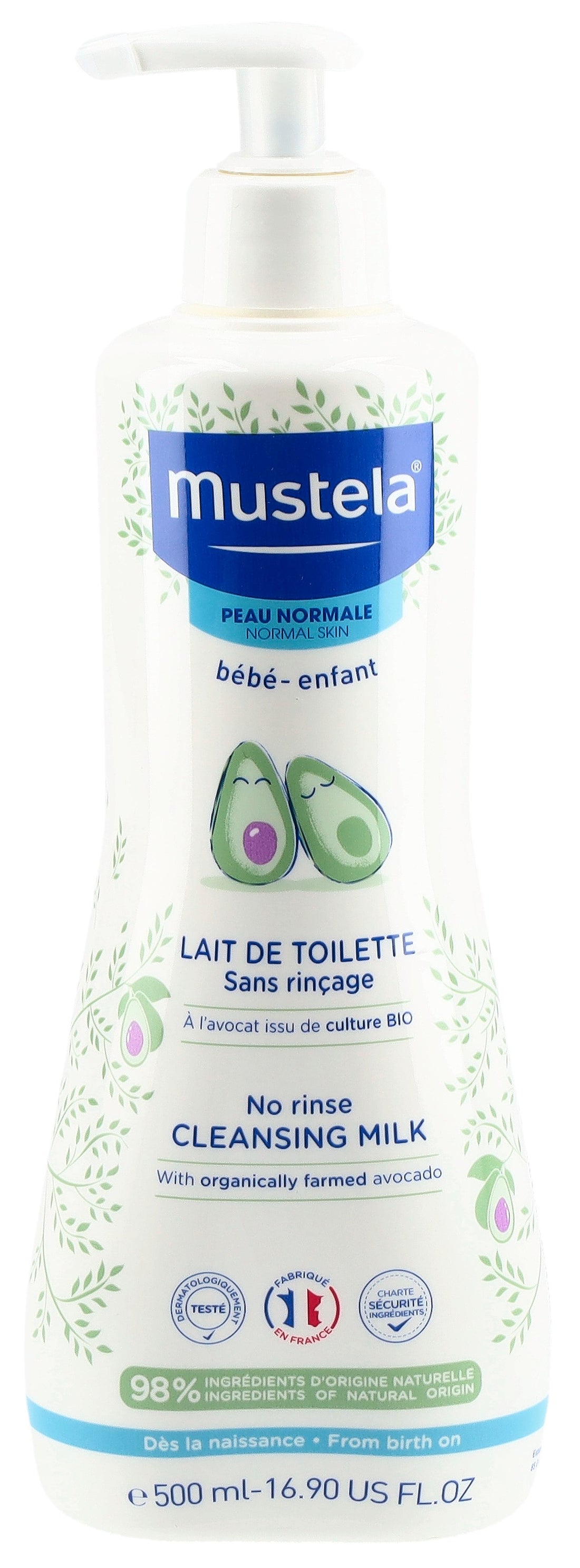 Mustela Lait de Toilette Peau Normale Nettoyant Doux 500 ml