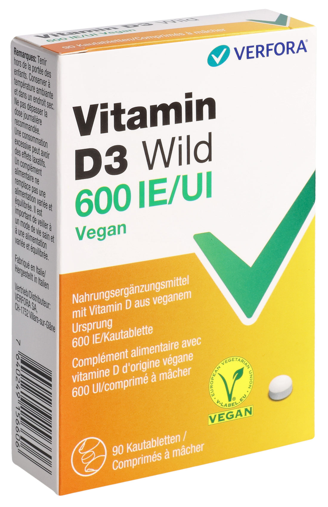 VITAMIN D3 WILD cpr croquer 600 UI vegan 90 pce