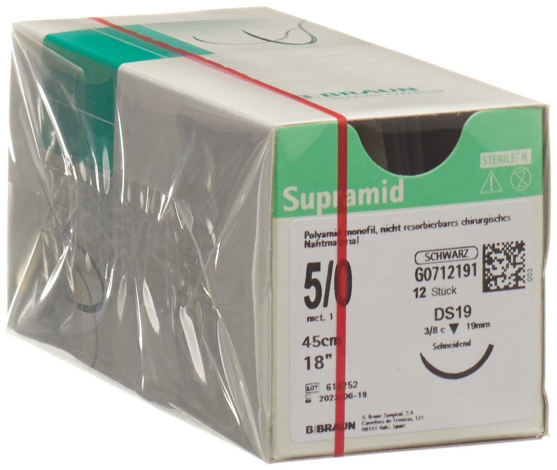SUPRAMID Fil Chirurgical 45cm DS 19 5-0 Noir 12 Pièces | Stérilisé